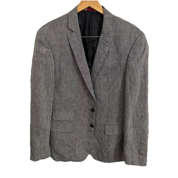 John Varvatos Sport Coat Mens 42R Gray Linen Blend Blazer Jacket Pinstriped